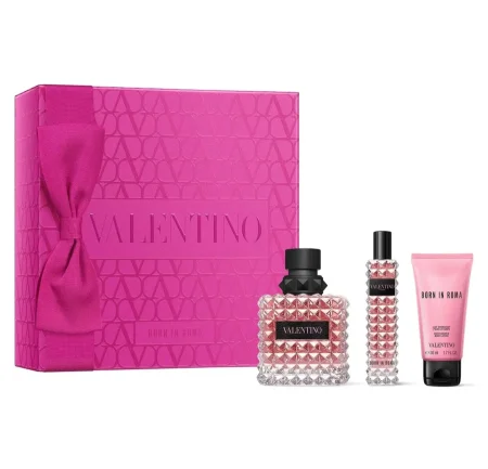 VALENTINO - GIFT SET BORN IN ROMA EDP 100ML + 15ML + LOTION 50MLمجموعة هدايا فالنتينو - بورن إن روما، عطر 100 مل + 15 مل + لوشن 50 مل