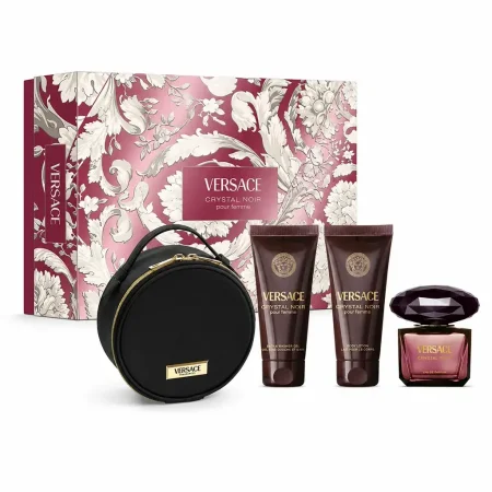 VERSACE - GIFT SET CRYSTAL NOIR EDP 90ML + SHOWER GEL 100ML + LOTION 100ML + VERSACE ROUND MAKEUP CASE