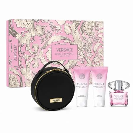 VERSACE - GIFT SET BRIGHT CRYSTAL EDT 90 + SHOWER GEL 100ML + LOTION 100ML + VERSACE ROUND MAKEUP CASE