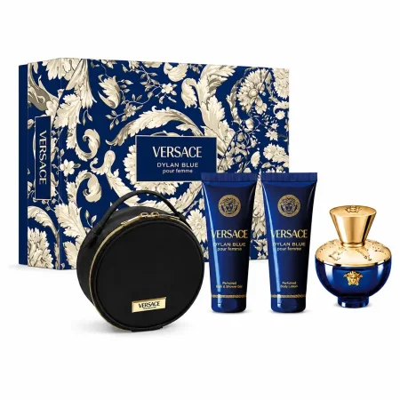 VERSACE - GIFT SET DYLAN BLUE EDP 100ML + SHOWER GEL 100ML + LOTION 100ML + VERSACE ROUND MAKEUP CASE