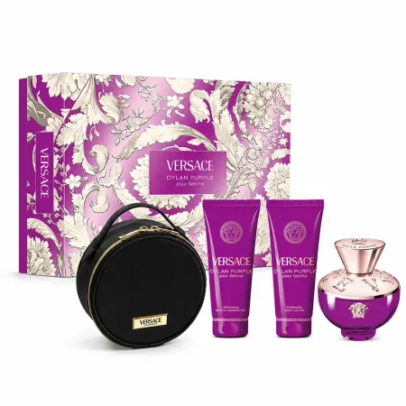 VERSACE - GIFT SET DYLAN PURPLE EDP 100ML + SHOWER GEL 100ML + LOTION 100ML + VERSACE ROUND MAKEUP CASE