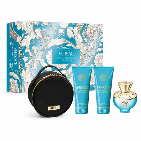 VERSACE - GIFT SET DYLAN TURQUOISE EDP 100ML + SHOWER GEL 100ML + BODY GEL 100ML + VERSACE ROUND MAKEUP CASE